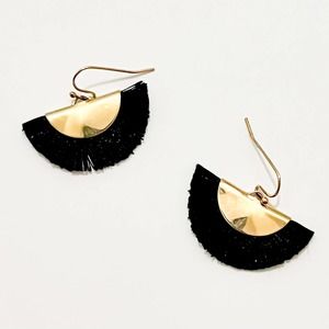 Express Black Tassel Fan Dangle Earrings With Gold Metal Accent Hardware